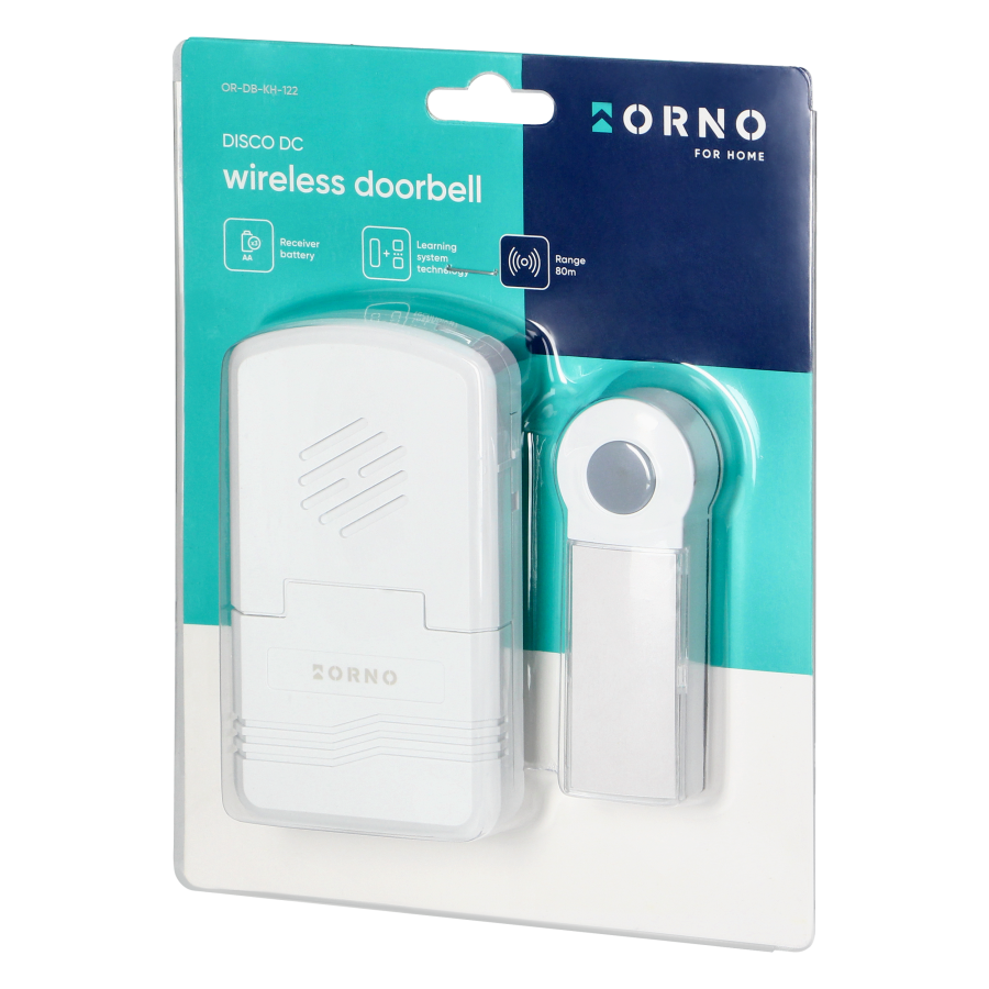 DISCO DC wireless, battery powered doorbell with learning system, 1 sound, 80m